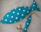 Fish Decor - Turquoise Pillow - Wine Bottle Decoration - Hostess Gift Set