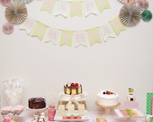 Ka-Lollie Paper Rosette Banner / Garland & Backdrop for Dessert Table / Shower/ Nursery (Featured on HWTM)