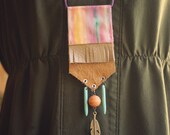 clarity.  a bohemian watercolor textile & leather necklace.