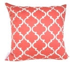 Cushion cover Geometric design. White design on coral Linen/Cotton 50cm x 50cm