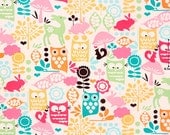 FB21,OWL illust pattern cotton fabric - PINK,1yard,116x90cm