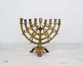 Antique Hanukkah Menorah, Vintage Jewish Holiday Candelabra, Golden copper Menorah, Table decoration, Judasim, collectible world travel