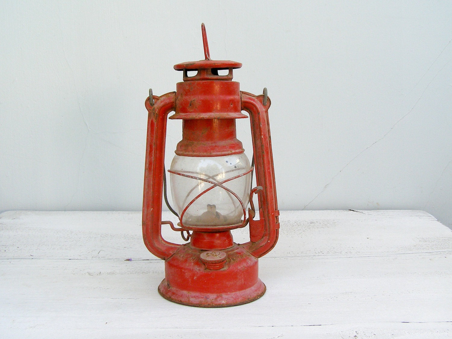 Vintage Red Lantern Lamp, Rusted Railroad Lamp, Farmhouse decor, Industrial chic, Garden decoration, Gift for man