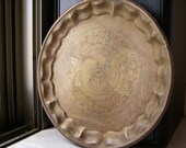 Oriental Copper Round Tray, Rustic Platter, Engraved metal tray, Retro kitchen Display, Cottage chic, Boho Wall Plate,copper round tray