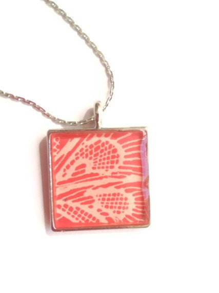 Resin Jewelry, Recycled jewelry, Lace Jewelry, Custom Necklace, Silver Necklace, Coral Necklace