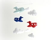 Airplane mobile - baby mobile - You pick your colors - red and blue felt airplanes and white clouds - Nursery decor