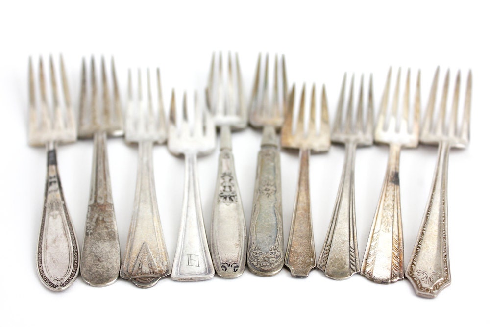 Silver Plate Forks Set 10 Dining Dinner Dessert