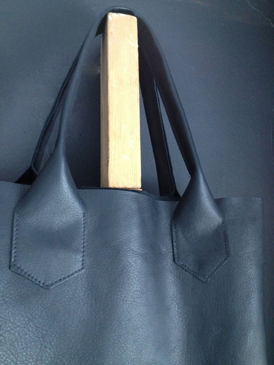 black leather skinny tote