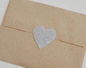 silver glitter large heart stickers  (24 stickers)