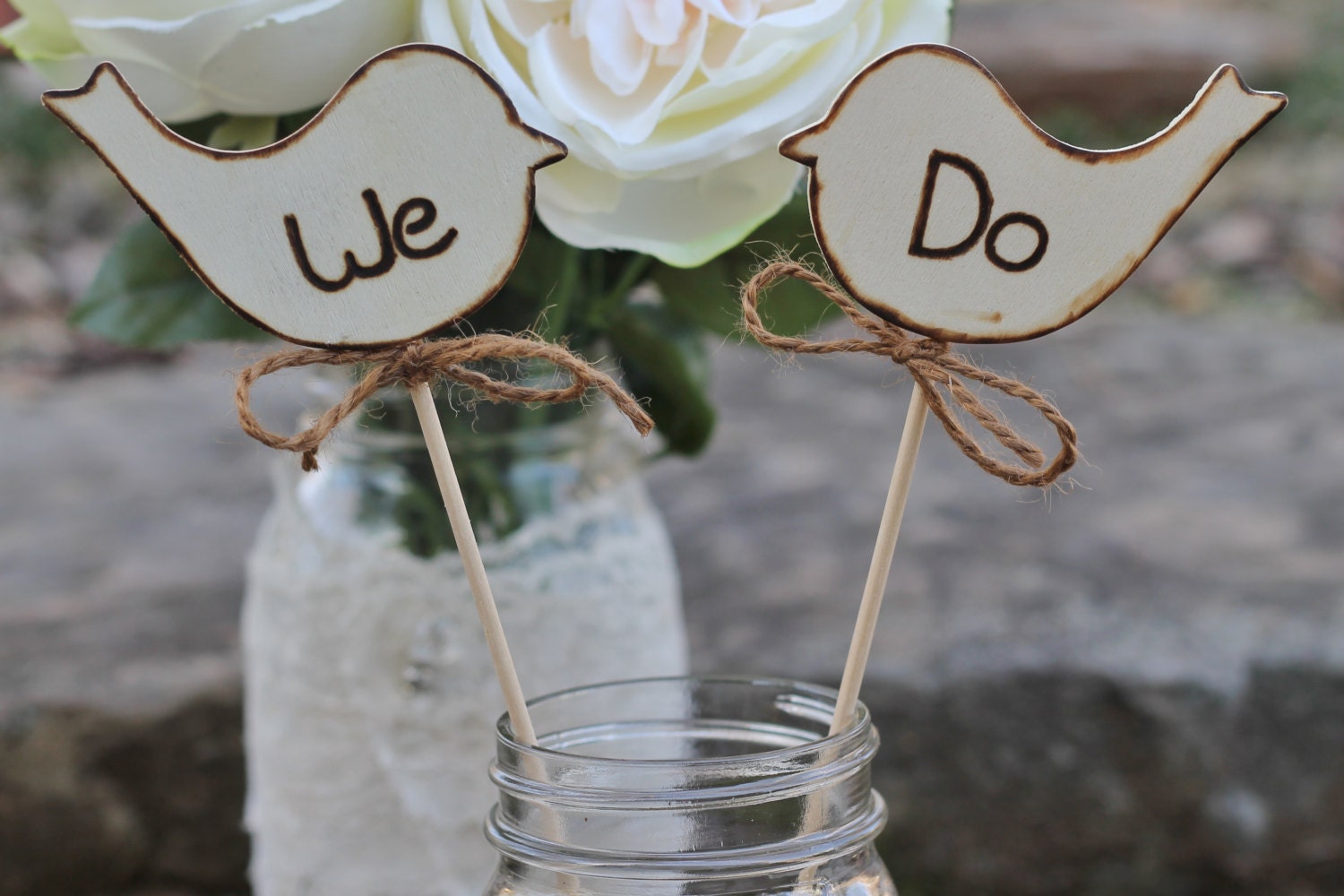 Wedding Cake Toppers Rustic Love Birds We Do Cupcake Toppers, Rustic Wedding Set of 2