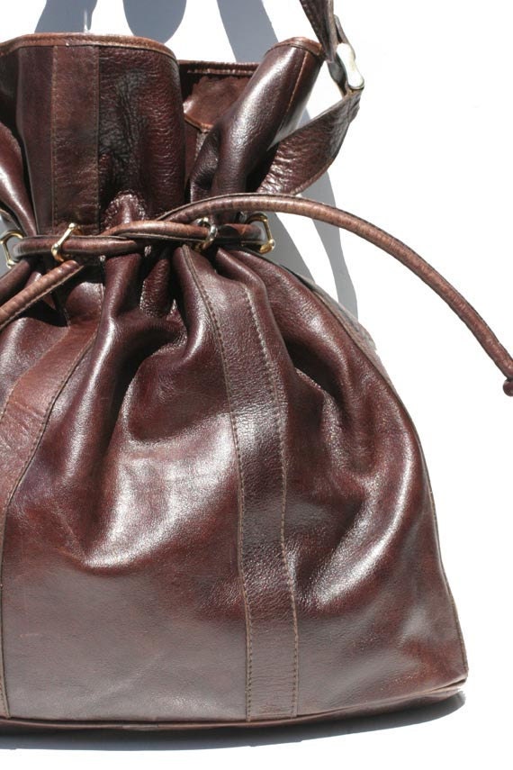 Italian dark brown leather bucket bag