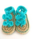 CROCHET SANDALS - Teal 0-6 months