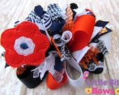 Orange, Navy, and White Flower Feltie Boutique Funky Bow