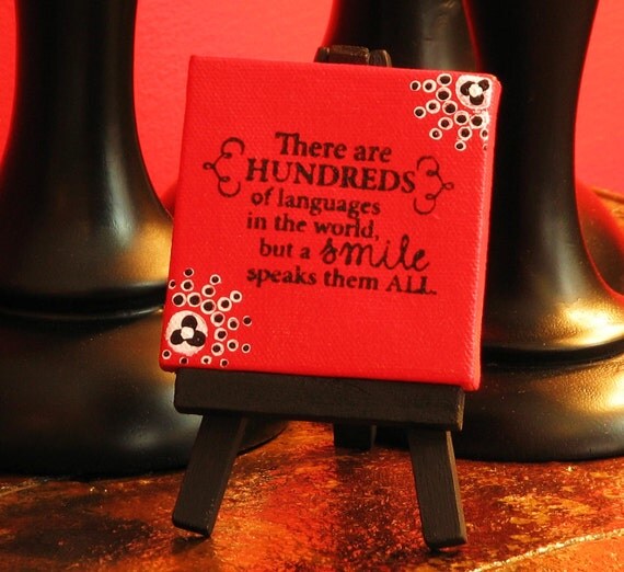 Mini Inspirational 'Smile' with Easel. Original Handpainted Acrylic Painting. Size 3 x 3.