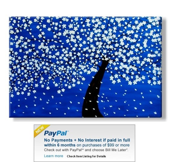 Tree with White Blossoms. Original Handpainted Acrylic Thick 3d Texture Impasto Palette Knife Painting. Size 24 x 36.
