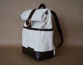 The Backpack in Bull Denim with Leather Base with optional Laptop sleeve