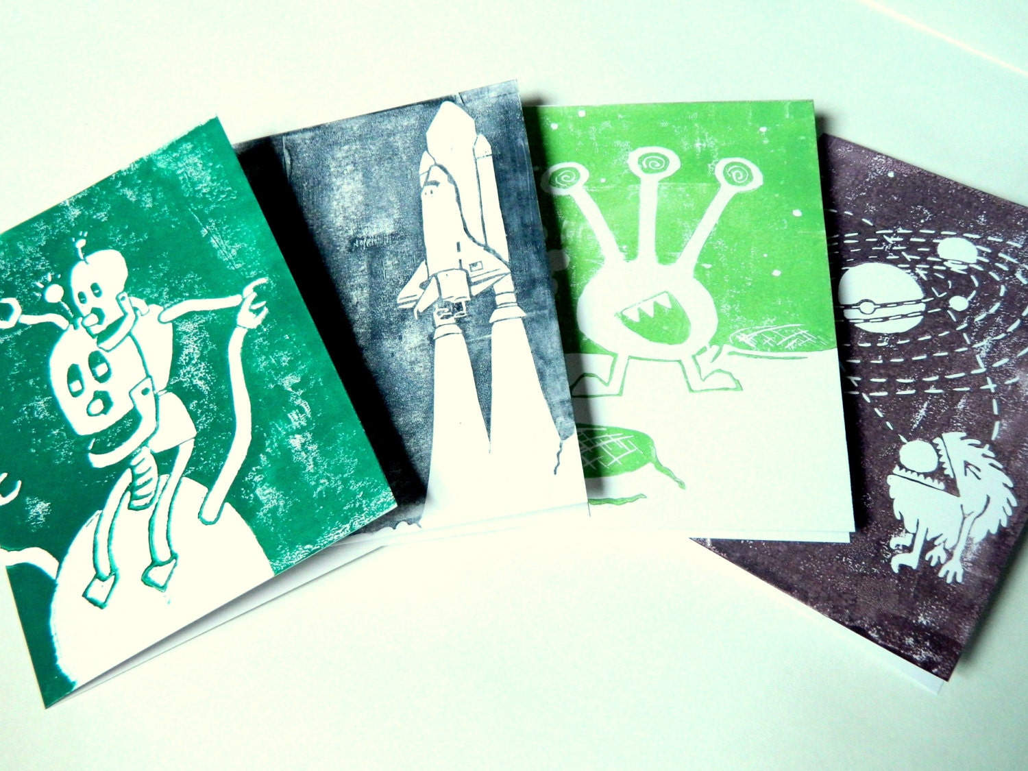 Set of Greetings Cards, Four Science Cards. x 4.  5" x 7" Blank Birthday Cards.
