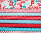 Fabric Bundle for quilt or craft Red Aqua fabric designer cotton 9 Fat Quarters
