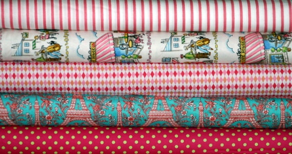Fabric Bundle for quilt or craft Michael Miller Paris Ville Eiffel Tower 5 Half yards