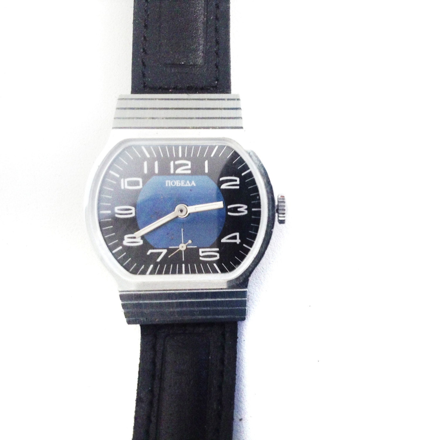 Vintage Pobeda Wrist Watch with black band