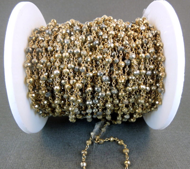 Pyrite 22k gold wire Wrapped Chain -- ONE FOOT