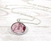 Pink 925 Silver Necklace, Pendant, Red Flowers, Spring, Daisy, Woodland (9-1N) Free shipping