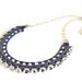 Tribal Necklace, Fabric Necklace, Crochet Bib, Dark Grey Ice Blue Jersey Yarn 50cm
