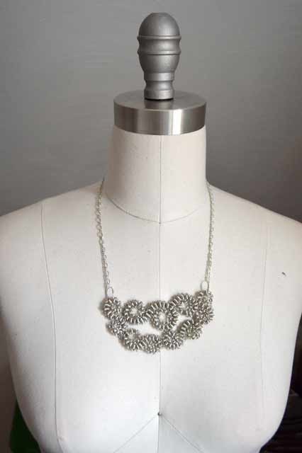 Silver Plated Copper Wire Crochet Necklace with Silver Chain