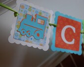 Train Banner, Name and Age Banner, Train Birthday Party, Train Decorations, Choo Choo, Aqua, Lime, Orange Il_170x135