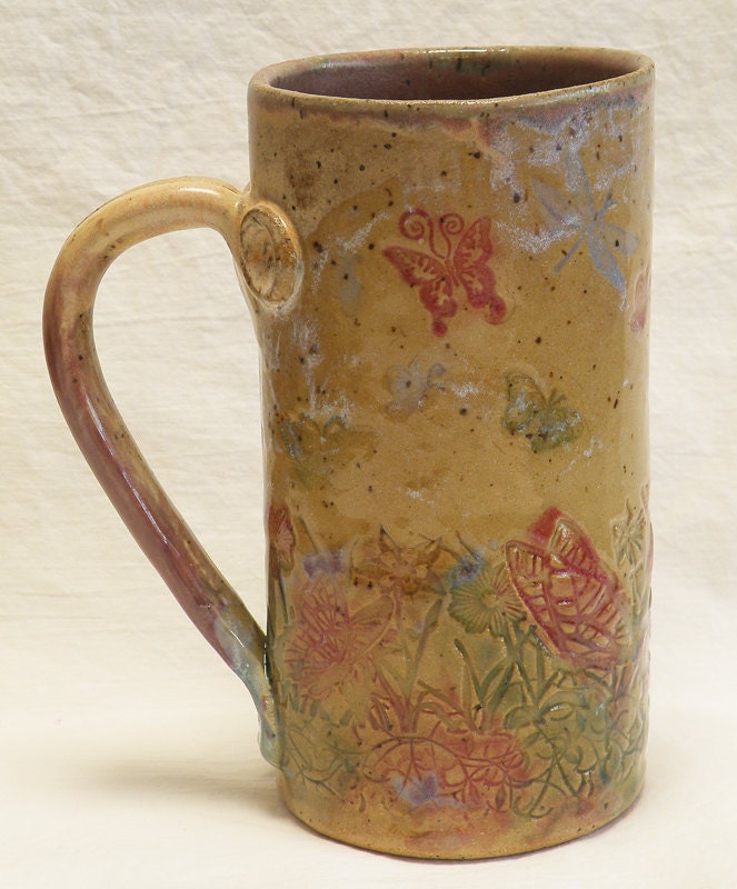 Stoneware 20oz butterfly ceramic coffee mug 20C097