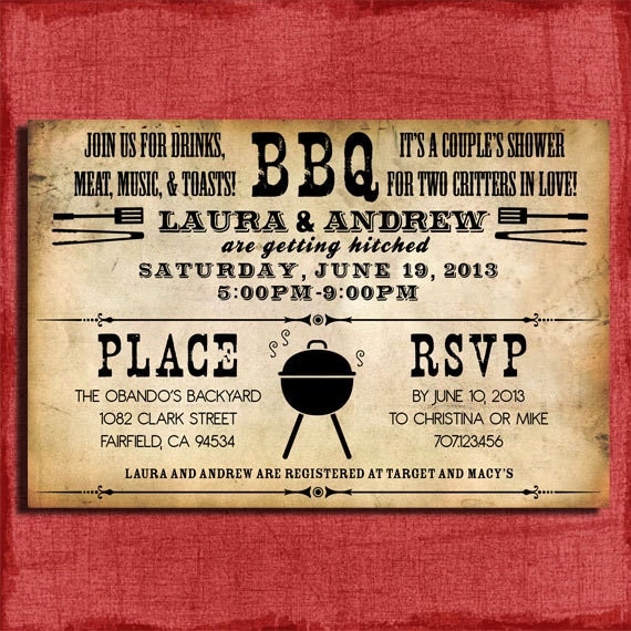 Printable Rustic BBQ Couples Wedding Shower 4x6 or 5x7 Invitation-DIY