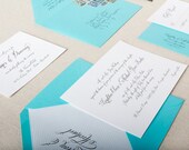 Grace Wedding Invitation in Black and Tiffany - SAMPLE - Classic, Script, Calligraphy Wedding Invitation - Letterpress Wedding Invitaiton