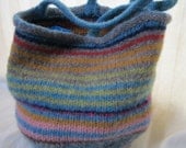 Hand Knit Felted Fulled Tote Market Shopping Bag Random Stripe