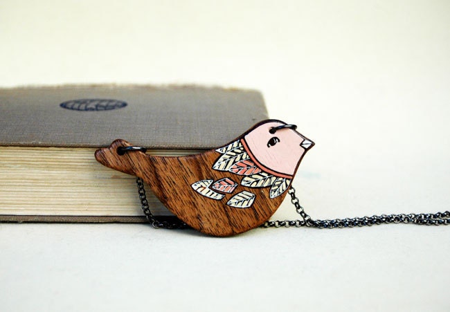 Bird Necklace Wooden Animal  Necklace Woodland Jewelry