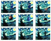 Starry Night Collage,  8x10 Print, Vincent Van Gogh, Cat, Jesus, T-Rex, UFO, Wizard, Police Box