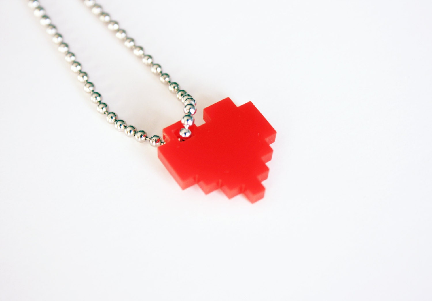 Acrylic Pixel Heart Necklace, Geek Gamer Jewelry, "I Love You in Pixels" in Your Choice of Red, Blue, Black, White