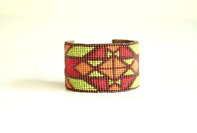 lime loom woven geometric wide cuff