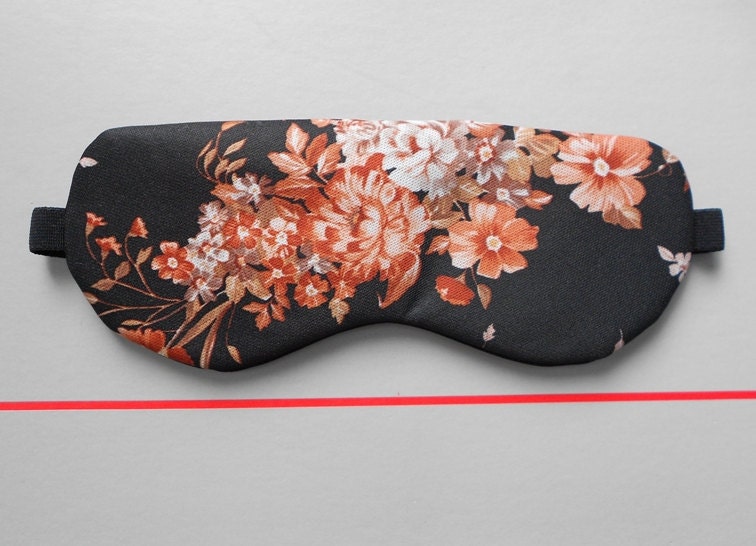 Vintage Cottage Rustic Chic Floral Autumn Color Black Satin Handmade Sleep Mask / Eye Mask