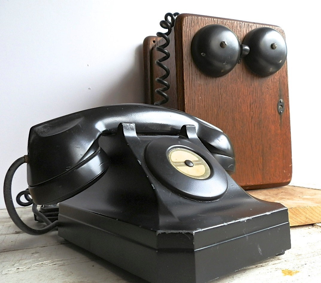Vintage Bakelite Telephone Hand Crank Oak Box Bells Farm Phone Original Wiring Diagram Fathers Day Cradle Telephone