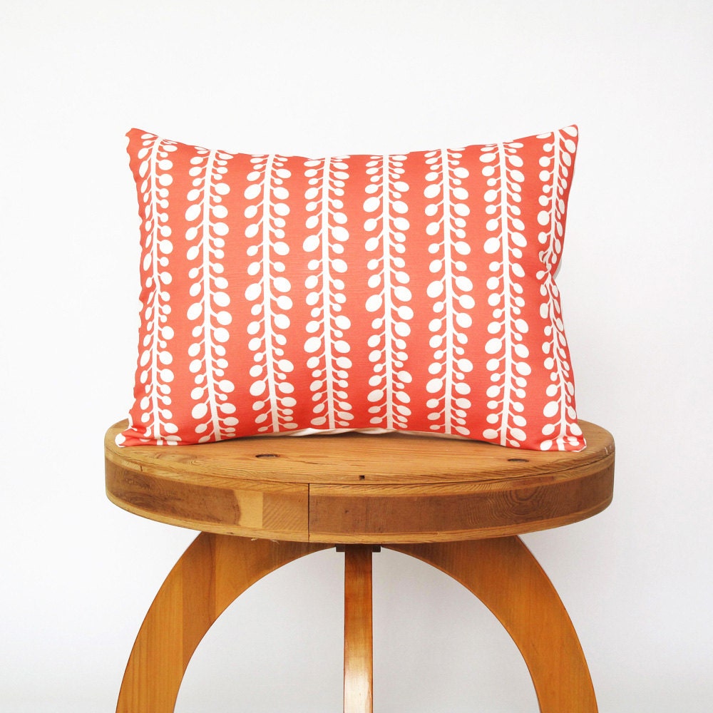 Orchid Vines Pillow Cover in Coral - Cotton linen decorative pillows - Custom pillows