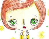 ACEO, Original, Illustration Girl Art, Watercolor Whimsical