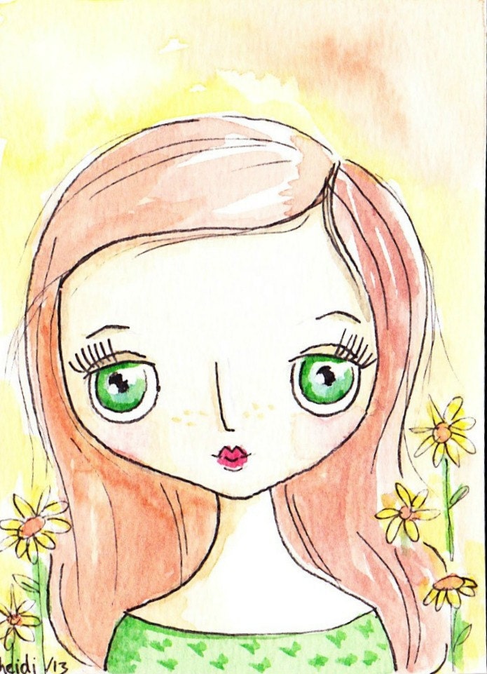 Whimsical Girl Art ACEO Original Watercolors 2.5 x 3.5 inches