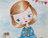 Original Girl Art Watercolour Painting 5 x 7 Whimsical Girl