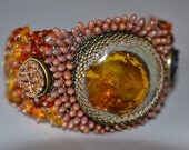 RESERVED Opium  Bead Embroidered Cuff Bracelet- bead Embroidery- Amber