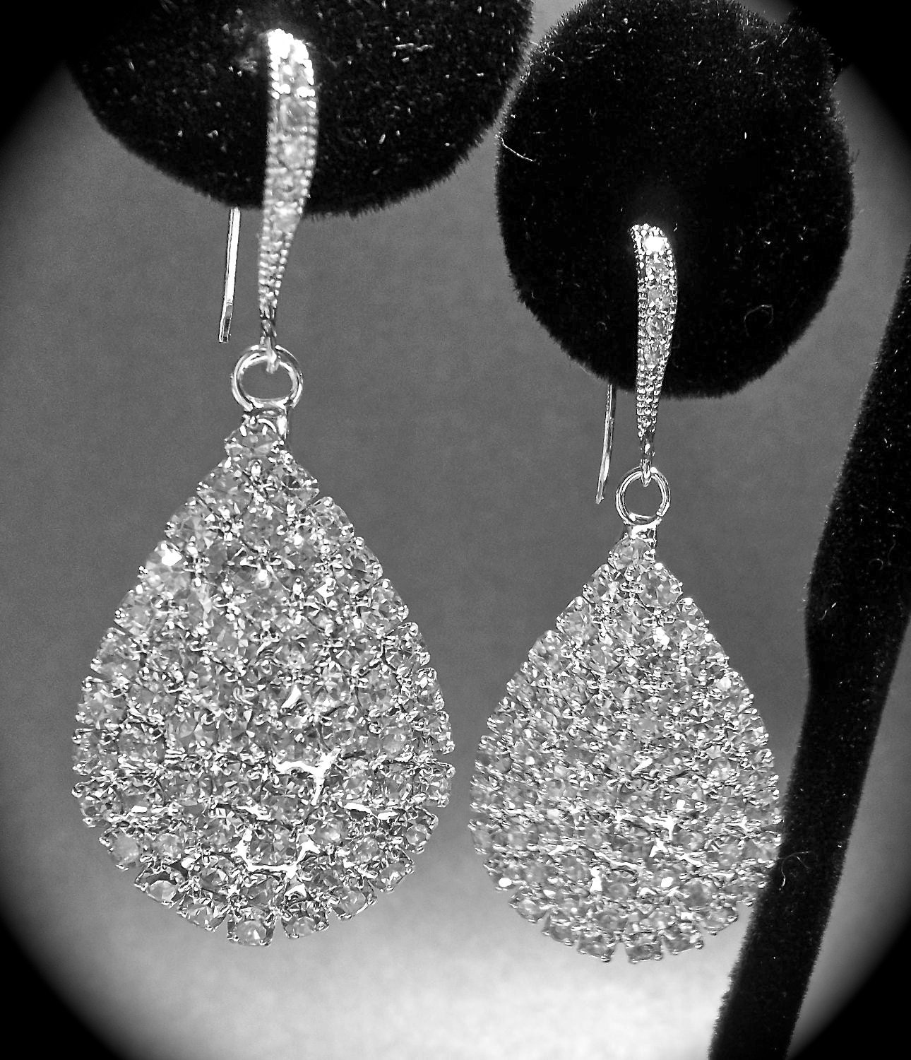 Rhinestone earrings - Large - Sparkling pave crystals - Bridal jewelry - Very Sharp and Classy -