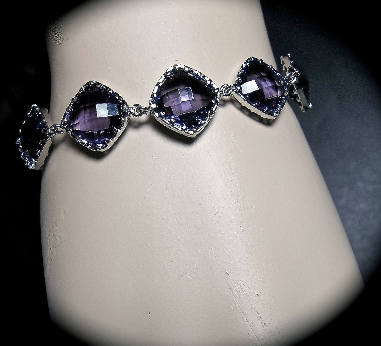 Amethyst - Necklace - Bracelet - Earrings - 3 piece set  - Sterling silver - Purple Diamond cut Cubic Zirconia's - Bridesmaids - Gift -