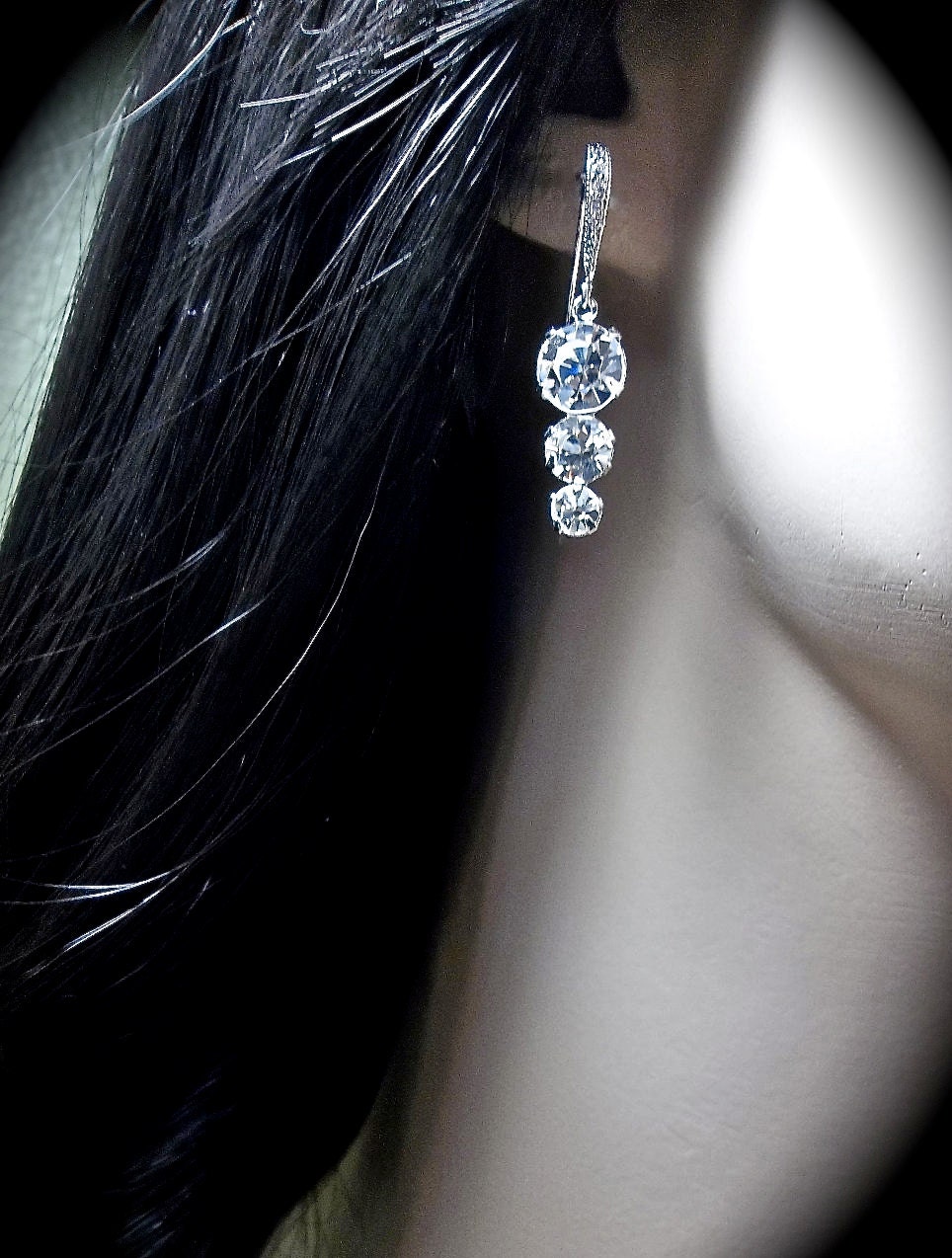 Rhinestone earrings - past, present and future - crystal earrings - Sterling silver - Bridal jewelry - Anniversary - gift -