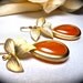 Gold filled Earrings with ORANGE dyed Jade stone and a gold wild orchid flower- Beautiful Jewelry -
