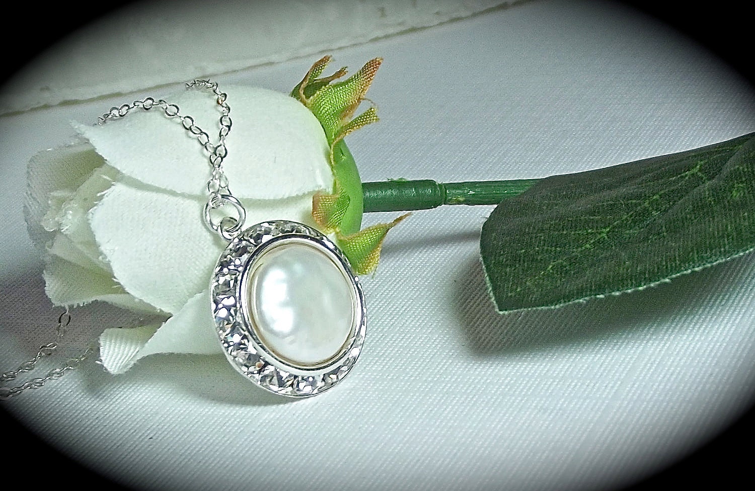 Pearl Necklace - Freshwater - Coin pearl - Sterling Silver - Swarovski Crystal Pendant - Formal or Casual - Wonderful Gift -