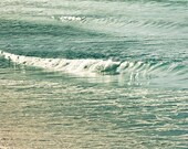 Coastal prints ocean photography breaking waves water ripples vintage inspired beach photography 8x8 nautical decor mint golden sparkles